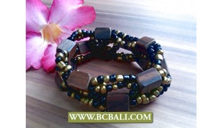 ethnic woode and beads bracelets stretch designs